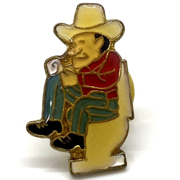Cowboy Sitting‎ on toilet Lapel hat pin Humorous Funny Country Country western - Picture 2 of 4